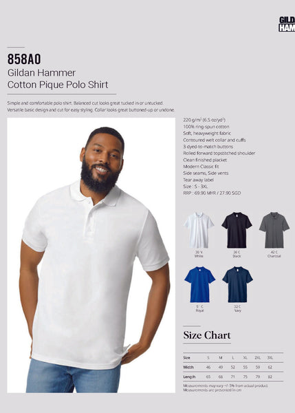858A0 Gildan Hammer Cotton Pique Polo Tee Shirt