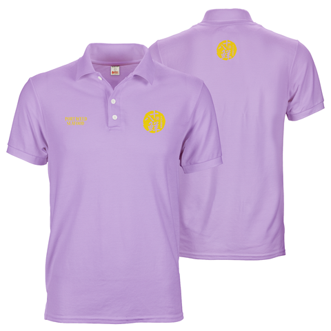 Light purple restaurant polo tee shirt with A6 logo prints on front and back