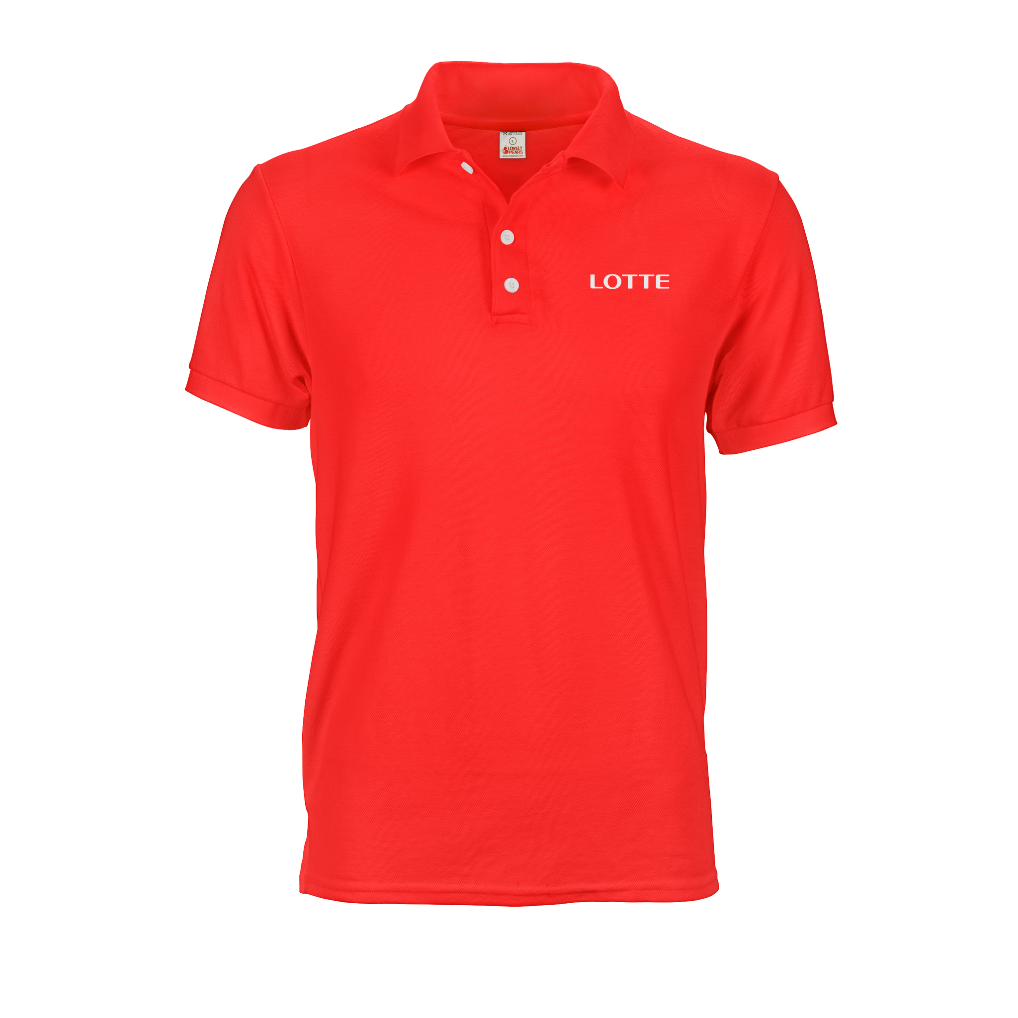 Red polo tee shirt with Lotte A6 logo print