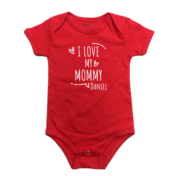 I love my Mommy custom name baby romper red