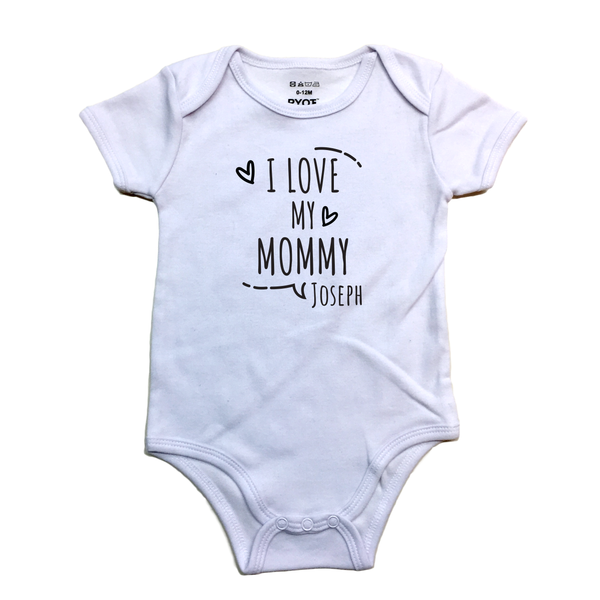 I love my Mommy custom name baby romper white