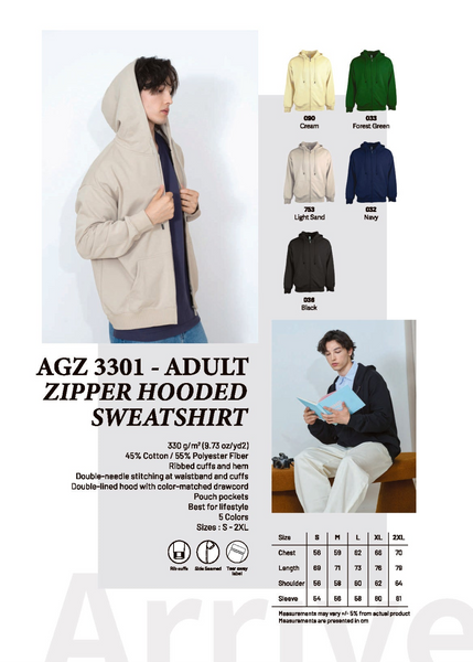 AGZ 3301 Adult Zipper Hooded Sweatshirt