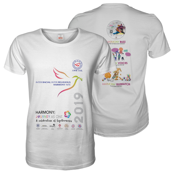 White tee shirt with colourful A3 front and back print