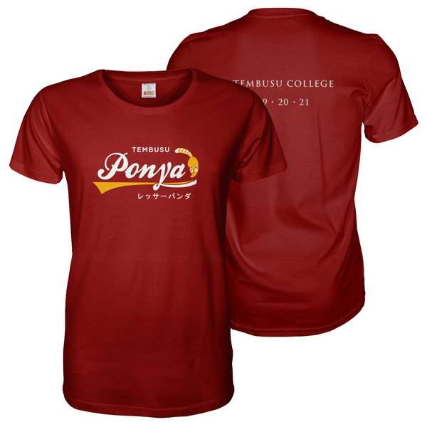 Maroon red tee shirt with A4 NUS Tembusu Ponya front and back