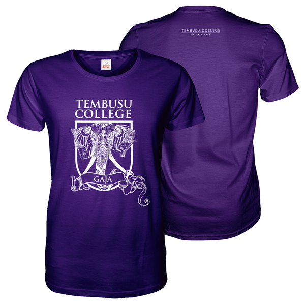 Purple tee shirt with A3 Tembusu Gaja NUS front and A6 logo print on the back