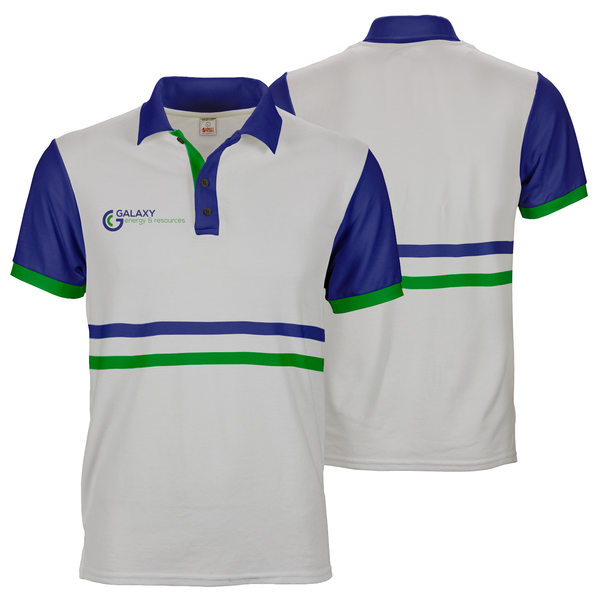 White with blue sleeves galaxy polo tee custom dye sublimation