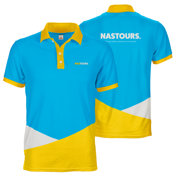 Blue white and yellow Nastours Nasdaily polo tee custom dye sublimation
